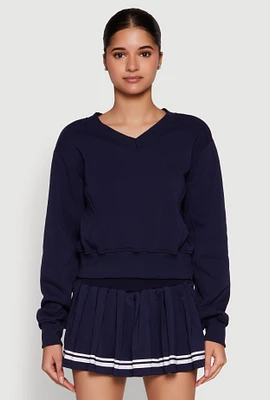 Womens Long Sleeve V Neck Sweatshirt, Blue, Size M