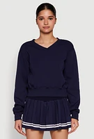 Womens Long Sleeve V Neck Sweatshirt, Blue, Size M