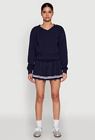 Womens Long Sleeve V Neck Sweatshirt, Blue, Size M