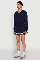 Womens Long Sleeve V Neck Sweatshirt, Blue, Size M