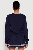 Womens Long Sleeve V Neck Sweatshirt, Blue, Size M