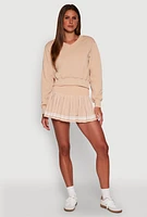 Womens Varsity Stripe High Waisted Pleated Skirt, Khaki, Size M
