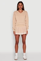 Womens Varsity Stripe High Waisted Pleated Skirt, Khaki, Size M