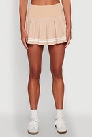 Womens Varsity Stripe High Waisted Pleated Skirt, Khaki, Size M