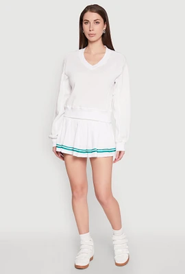 Womens Varsity Stripe High Waisted Pleated Skirt, White, Size M