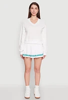 Womens Varsity Stripe High Waisted Pleated Skirt, White, Size M