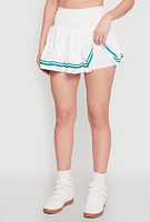 Womens Varsity Stripe High Waisted Pleated Skirt, White, Size M
