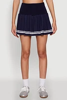 Womens Varsity Stripe High Waisted Pleated Skirt,