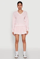 Womens Varsity Stripe High Waisted Pleated Skirt, Pink, Size L