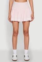 Womens Varsity Stripe High Waisted Pleated Skirt, Pink, Size L