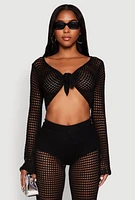 Womens Crochet Tie Front Crop Top, S