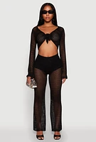 Womens Crochet Tie Front Crop Top, S