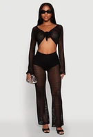 Womens Crochet Tie Front Crop Top, S