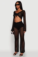 Womens Crochet Tie Front Crop Top,