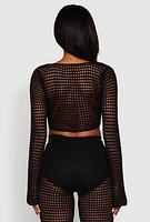 Womens Crochet Tie Front Crop Top,