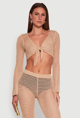 Womens Crochet Tie Front Crop Top,