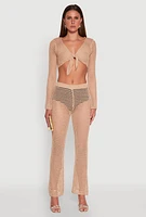 Womens Crochet Straight Leg Pants, Khaki,