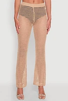 Womens Crochet Straight Leg Pants, Khaki,
