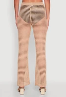 Womens Crochet Straight Leg Pants, Khaki,