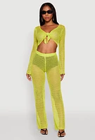 Womens Crochet Straight Leg Pants, Green,