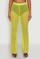 Womens Crochet Straight Leg Pants, Green,