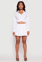 Womens Poplin Faux Pocket Tie Front Crop Top, White, Size XL