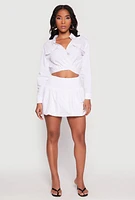 Womens Poplin Faux Pocket Tie Front Crop Top, White, Size XL