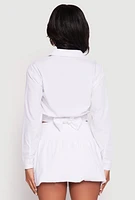 Womens Poplin Faux Pocket Tie Front Crop Top, White, Size XL