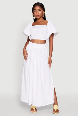 Womens Poplin Maxi Skirt, White, Size XL