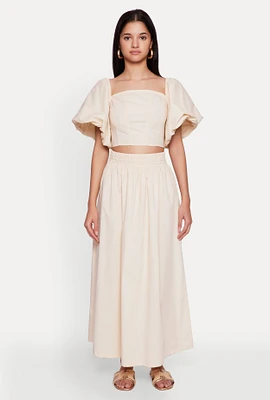 Womens Poplin Maxi Skirt, Khaki, Size XL
