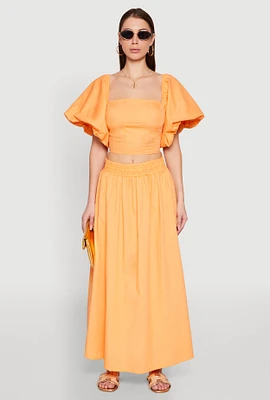 Womens Poplin Maxi Skirt, Orange, Size S
