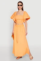 Womens Poplin Maxi Skirt, Orange, Size S