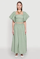 Womens Poplin Puff Sleeve Corset Crop Top,
