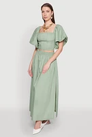Womens Poplin Puff Sleeve Corset Crop Top,