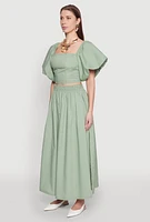 Womens Poplin Puff Sleeve Corset Crop Top,