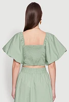 Womens Poplin Puff Sleeve Corset Crop Top,