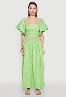 Womens Poplin Puff Sleeve Corset Crop Top,