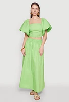 Womens Poplin Puff Sleeve Corset Crop Top,