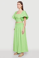 Womens Poplin Puff Sleeve Corset Crop Top,