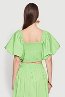 Womens Poplin Puff Sleeve Corset Crop Top,