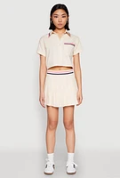 Womens Poplin Varsity Stripe Pleated Skirt, Khaki, Size L