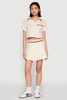Womens Poplin Varsity Stripe Pleated Skirt, Khaki, Size L