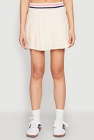Womens Poplin Varsity Stripe Pleated Skirt, Khaki, Size L