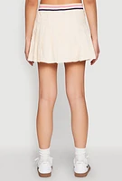 Womens Poplin Varsity Stripe Pleated Skirt, Khaki, Size L