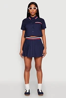 Womens Poplin Varsity Stripe Pleated Skirt, Blue,