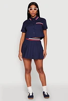 Womens Poplin Varsity Stripe Pleated Skirt, Blue,