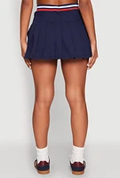 Womens Poplin Varsity Stripe Pleated Skirt, Blue,