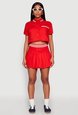 Womens Poplin Varsity Stripe Pleated Skirt,