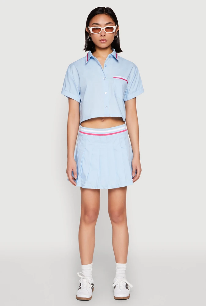 Womens Poplin Varsity Stripe Pleated Skirt,