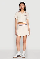 Womens Poplin Varsity Stripe Cropped Shirt, Beige, Size L